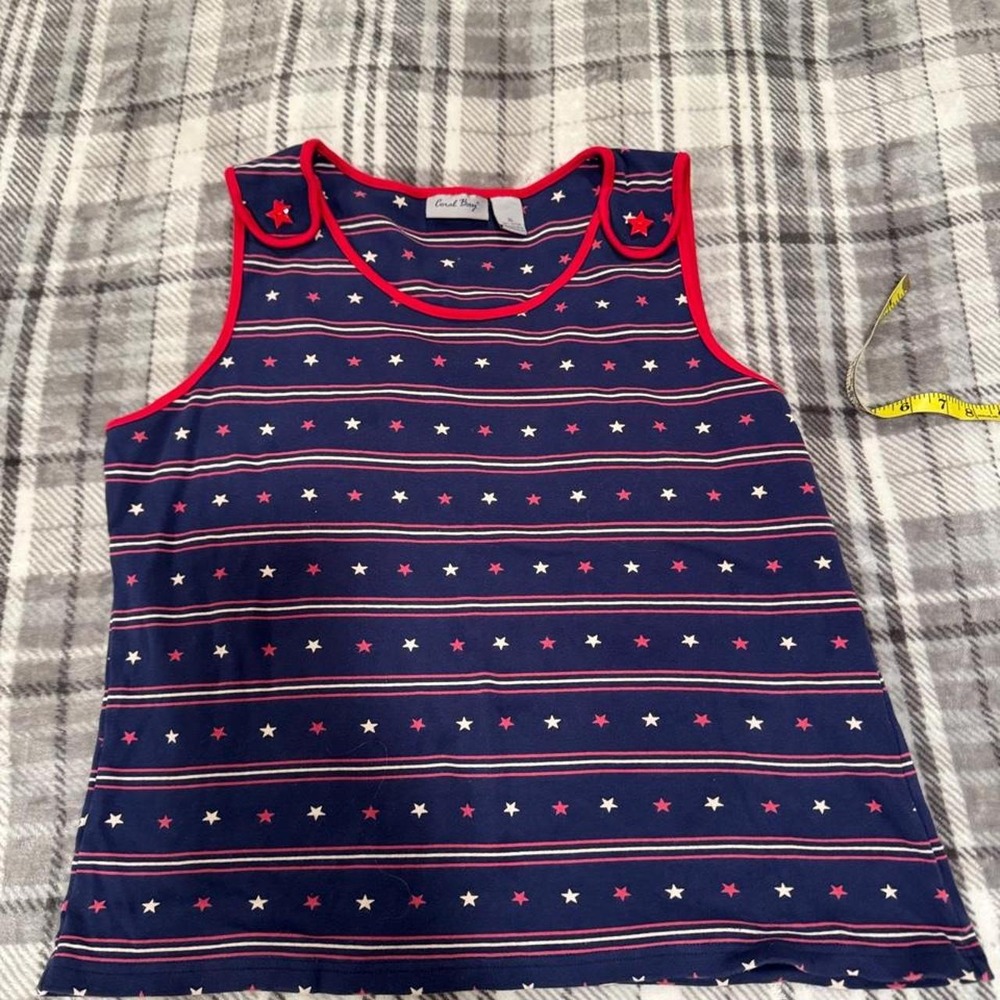 Corsl bay navy blue and red stats and stripes tank top patriotic size xl